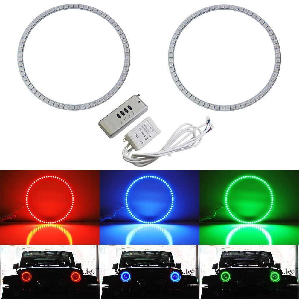 RGB Multi-Color LED Angel Eyes Halo Rings For Jeep Wrangler CJ TJ JK 7" Headlamp