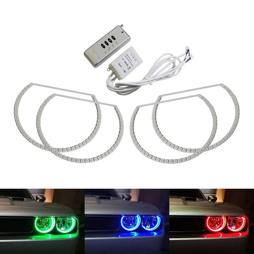 Headlight Retrofit RGB LED Angel Eye Halo Rings For 2008-2014 Dodge Challenger