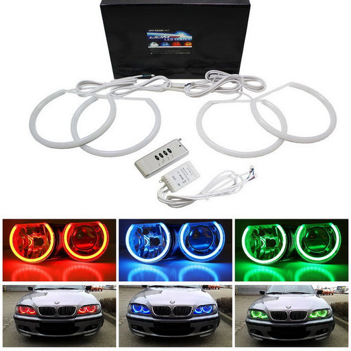 Headlight RGB 7-Color LED Angel Eye Halo Rings Kit For BMW E39 E46 3 5 7 Series