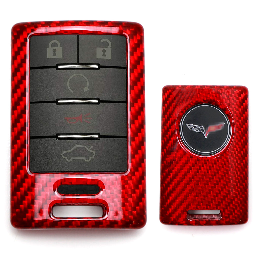 Real Gloss Red Carbon Fiber Key Fob Shell Cover For Chevy 2014-2019 C7 Corvette