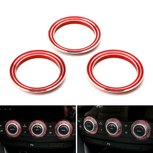 Red Anodized Aluminum AC Climate Control Outer Ring Covers For 13-15 Mazda CX-5