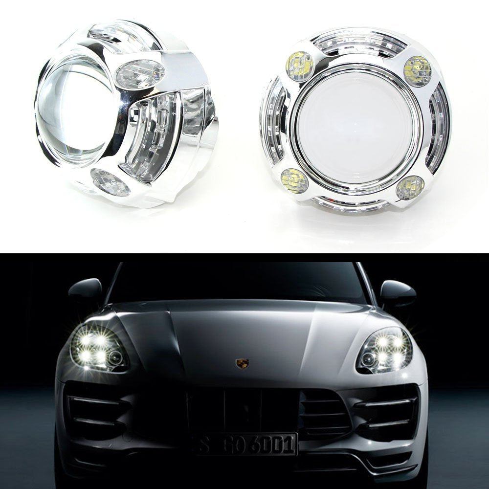 3.0" H1 Bi-Xenon Projector Lens For Headlights w/ Porsche Style 4-LED DRL Shroud