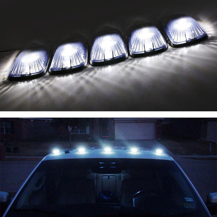 (5) Smoked Lens Cab Roof Marker Running Lamps w/ White LED Lights For Truck 4x4