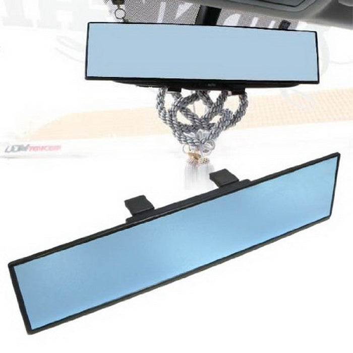 JDM Blue Glass 300mm Wide Flat Clip On Rear View Mirror w/Anti-Glare Blue Tint