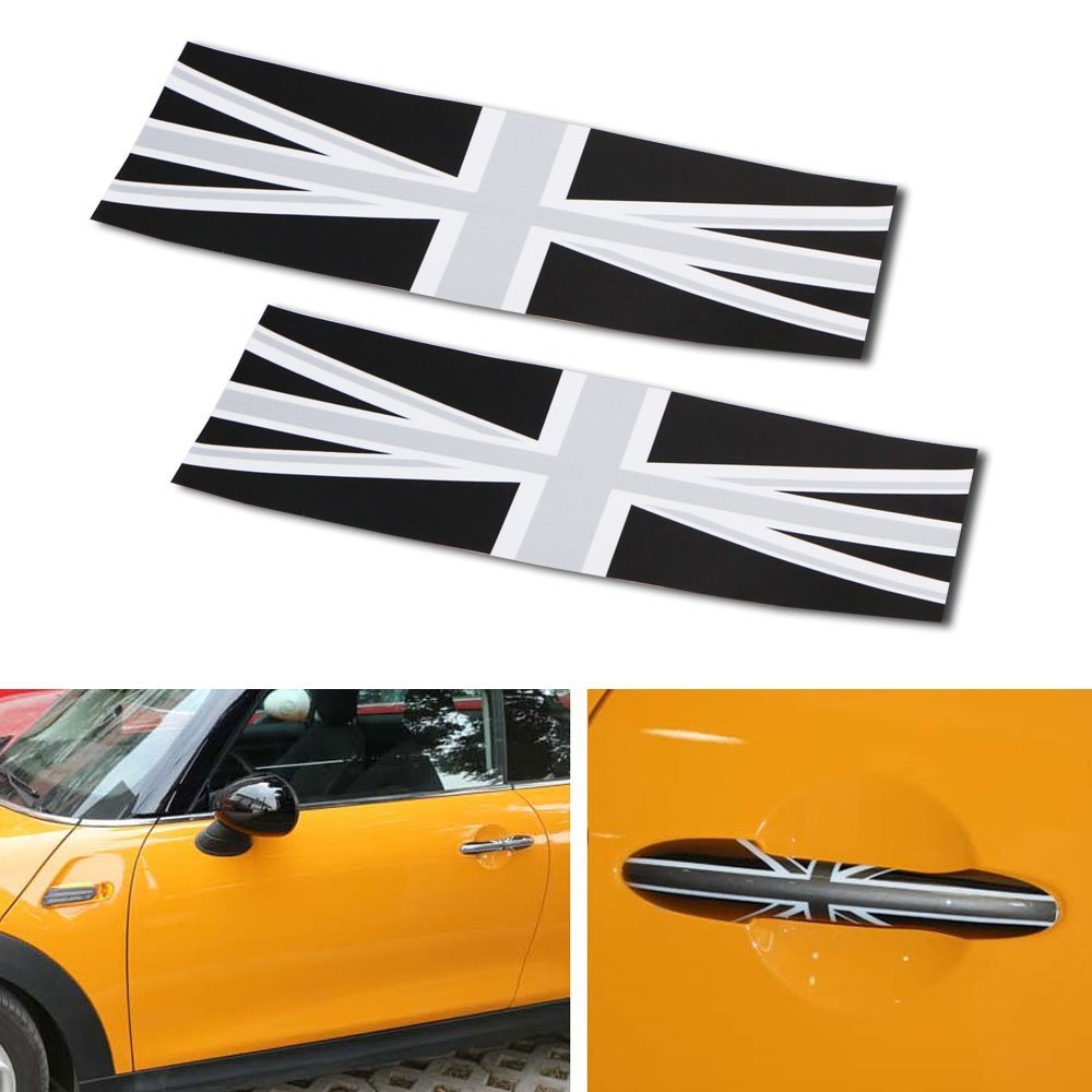 Black Union Jack UK Flag Pattern Vinyl Sticker Decal For Mini Cooper Door Handle