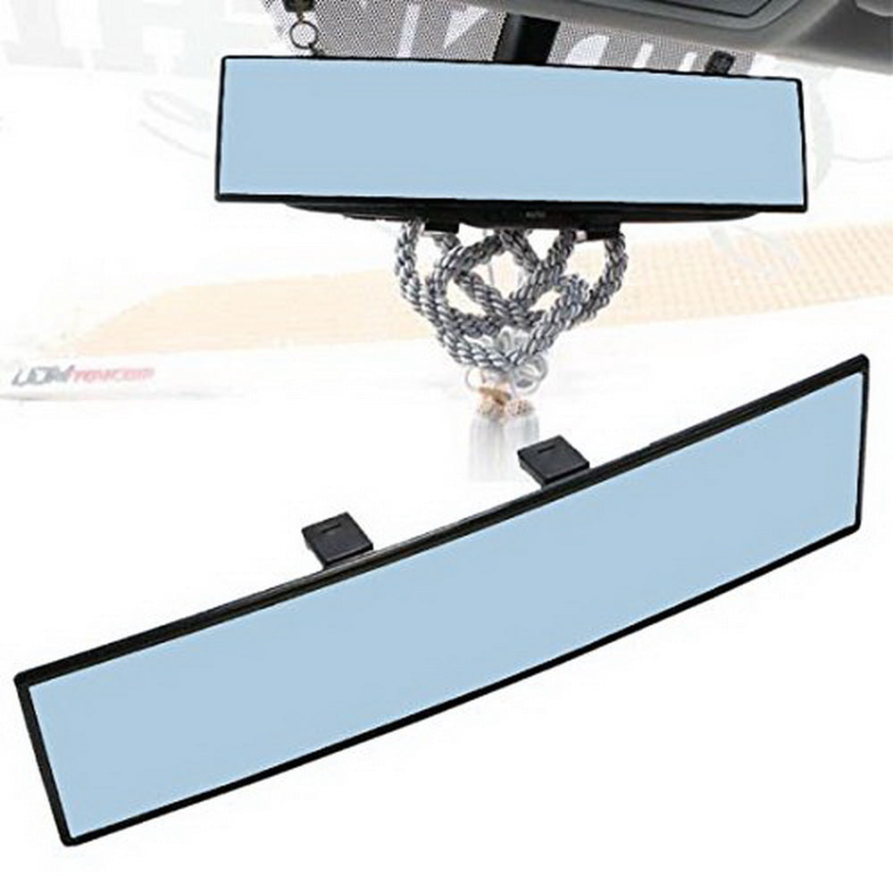 JDM Blue Glass 300mm Wide Curve Clip On Rear View Mirror w/Anti-Glare Blue Tint