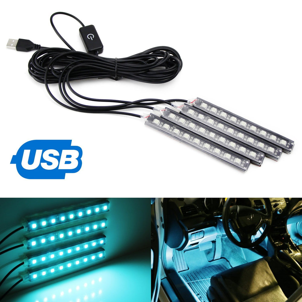 4pc 5" Ice Blue LED Ambient Style Lighting Kit Car Interior Decoration (5V USB)