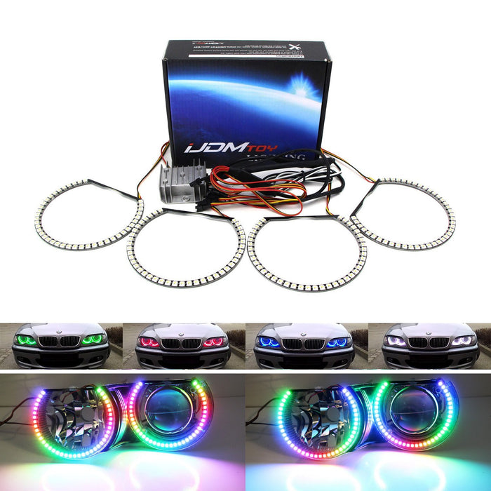 RGBW Color LED Angel Eyes Halo Rings For BMW E46 3Series, 07-14 Silverado Sierra