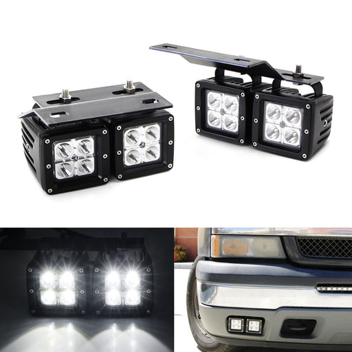 80W Dual LED Pods w/ Foglight Bracket/Wirings For Avalanche Silverado 1500 2500