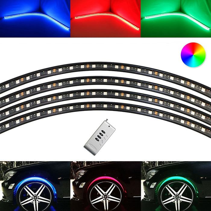 4pc Multi-Color Flexible RGB LED Wheel Fender Well Accent Lighting Kit + Remote