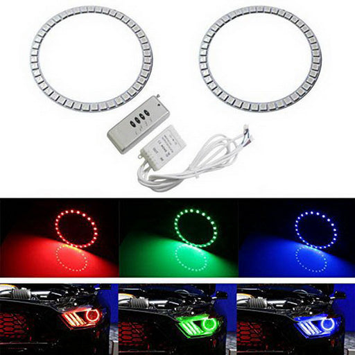 RGB 7-Color LED Angel Eye Halo Rings For 2015-2023 Mustang Projector Headlights