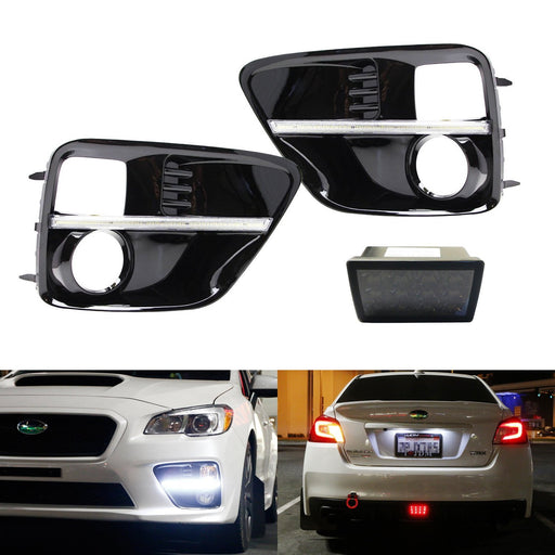 JDM S4 LED DRL Fog Light Bezels & Smoked Rear Foglight For 15-17 Subaru WRX STi