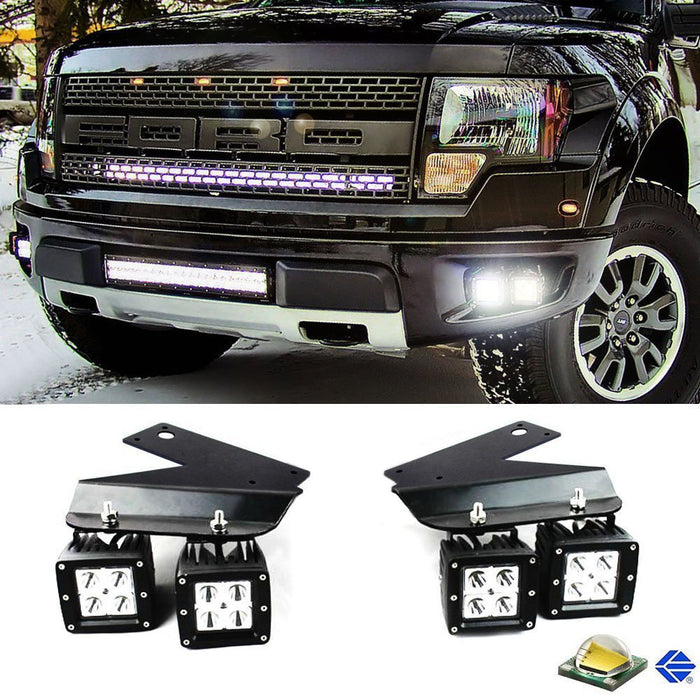 80W CREE LED Pod Lights w/ Lower Bumper Brackets, Wirings For 10-14 Ford Raptor