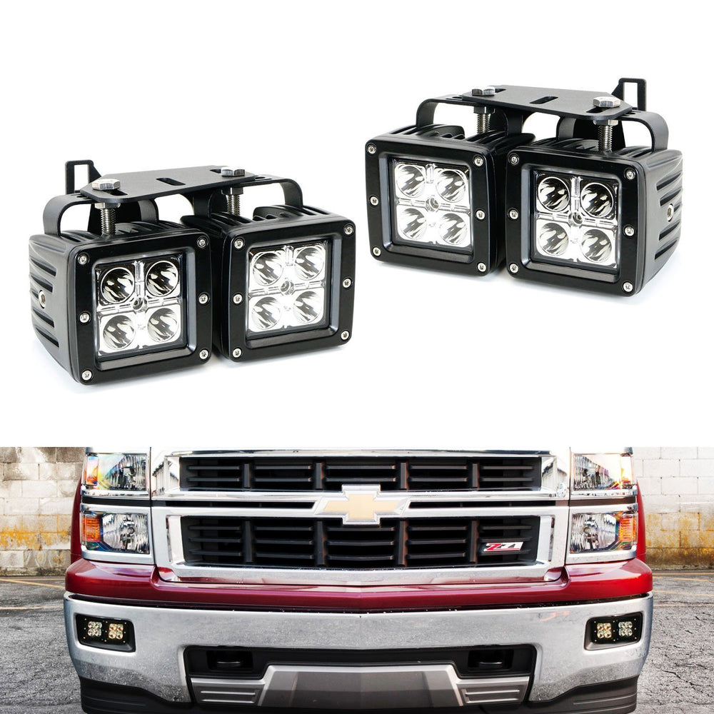 80W LED Pods w/ Foglight Location Bracket/Wirings for 14-15 Chevy Silverado 1500