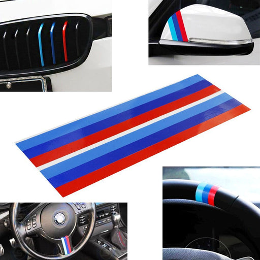 2pc 9" M-Colored Stripe Decal Stickers For BMW Exterior or Interior Decoration