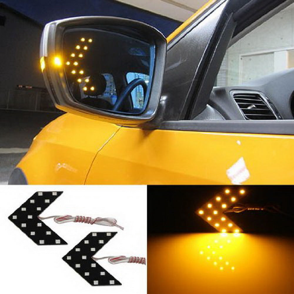 2 Amber 14-SMD LED Arrow Lights for Car Side Mirror Turn Signal Blinker Retrofit