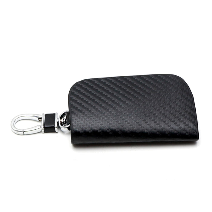 Large Black Dry Carbon Fiber Twill-Weave Pattern Leather Key Holder Cover Wallet