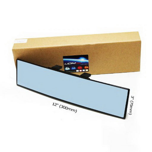 JDM Blue Glass 300mm Wide Flat Clip On Rear View Mirror w/Anti-Glare Blue Tint