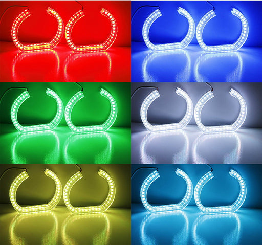 DTM Style Horseshoe RGB LED Angel Eye Rings w/ Acrylic Covers For BMW Headlights