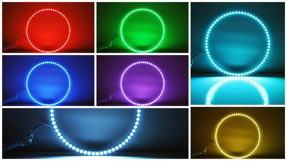 RGB Multi-Color LED Angel Eyes Halo Rings For Jeep Wrangler JK Headlight Foglamp