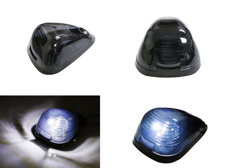 (5) White LED Black Smoked Cab Roof Marker Lights w/ Remote Strobe Flash Module