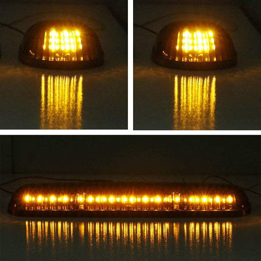 Clear Lens 3pc Cab Roof Marker Running Lights w/Amber LED Lamp For Truck SUV 4x4