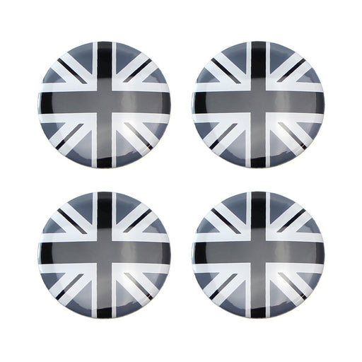 (4) Black/Grey Union Jack UK Flag Style Wheel Center Cap Covers For MINI Coopers