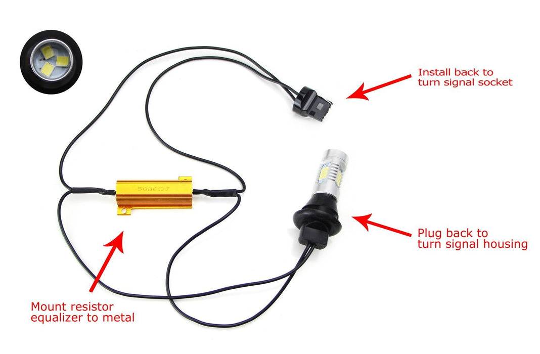 No Resistor Required White 7440 LED Bulbs For Front or Rear Turn Signal Lights