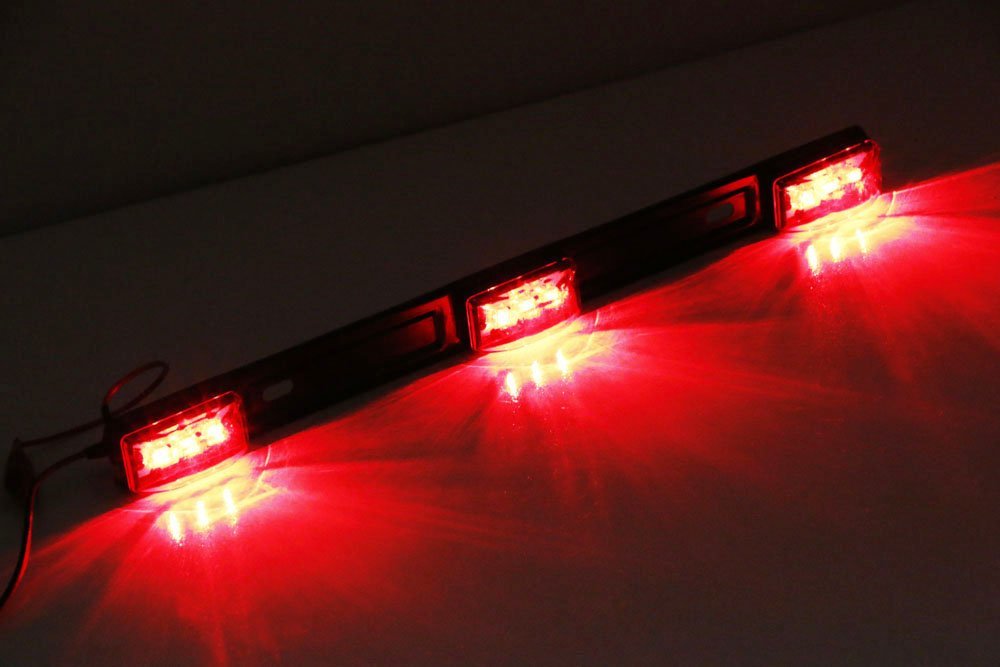 14" Red 3-Lamp Truck/Trailer ID LED Light Bar For Ford F150 F250 Dodge RAM, etc