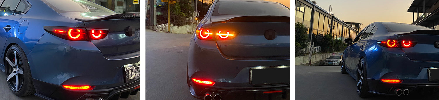 Dark Red Lens LED Bumper Reflector Lights w/ Sequential Blink For 2019-up Mazda3