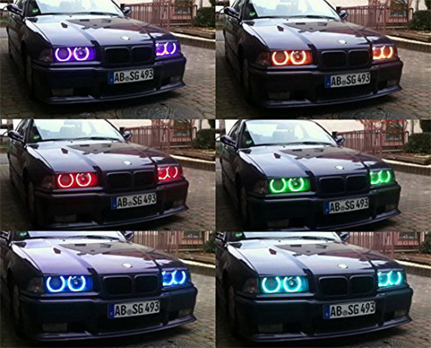 Xenon Headlight RGB Multi-Color LED Angel Eyes For BMW E38 E39 E46 3 5 7 Series