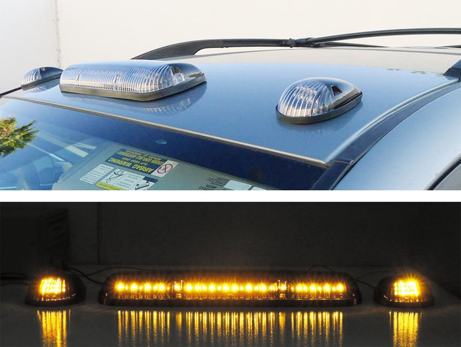 Clear Lens 3pc Cab Roof Marker Running Lights w/Amber LED Lamp For Truck SUV 4x4