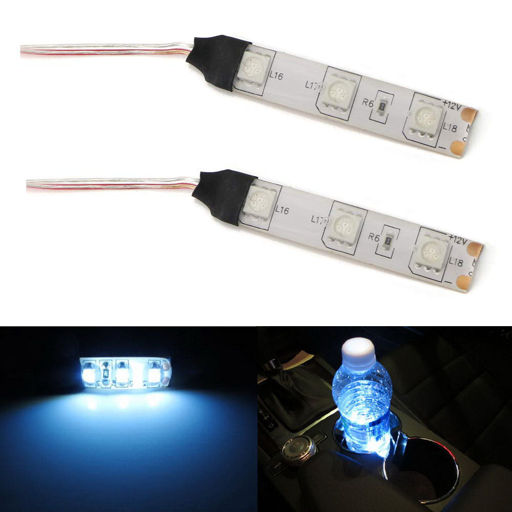 3-SMD White LED Strip Lights For Cup Holder Gauge Cluster Glove Box Foot Area