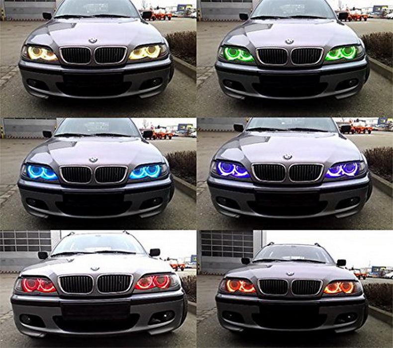 Headlight RGB 7-Color LED Angel Eye Halo Rings Kit For BMW E39 E46 3 5 7 Series