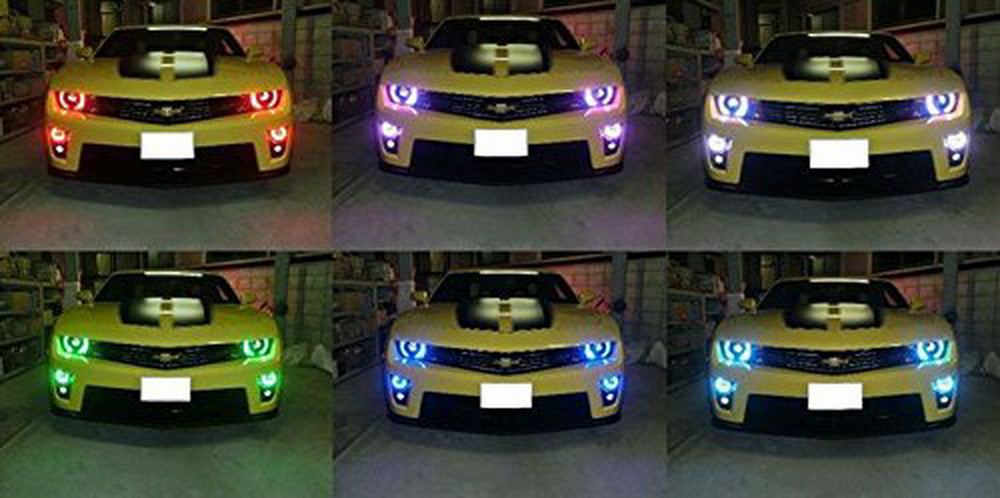 Headlight Retrofit RGB 7-Color LED Angel Eye Halo Rings For 2010-13 Chevy Camaro