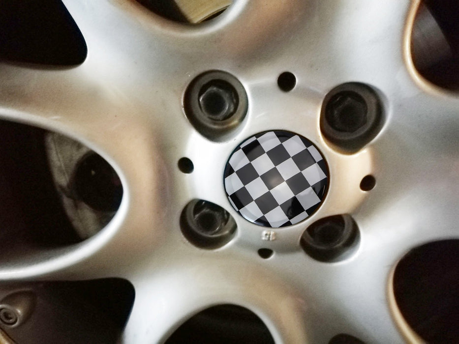 (4) Black/White Checker Pattern Style Wheel Center Cap Covers For MINI Coopers