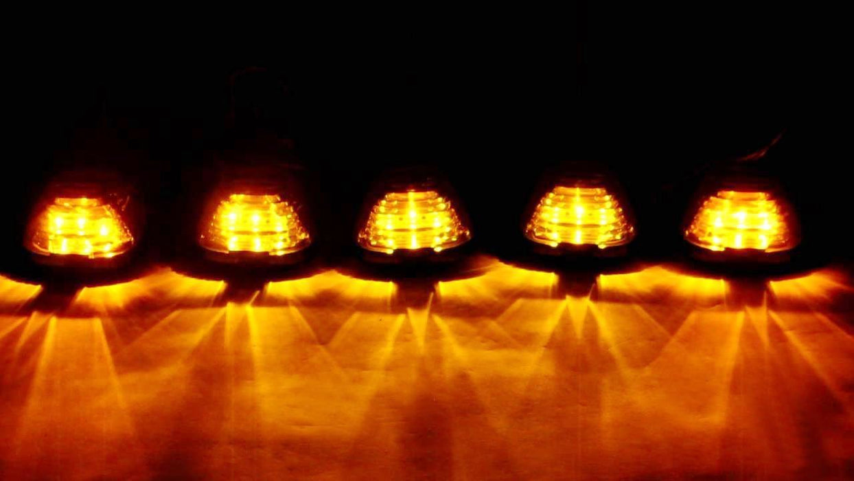 (5) Amber LED Black Smoked Cab Roof Marker Lights w/ Remote Strobe Flash Module