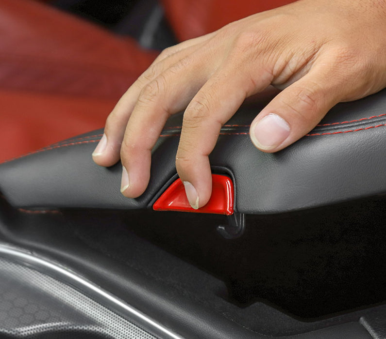 Red Cover Trim For 2015-up Challenger's Center Console Armrest  Lid Open Button