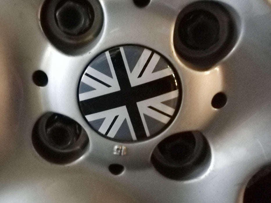 (4) Black/Grey Union Jack UK Flag Style Wheel Center Cap Covers For MINI Coopers