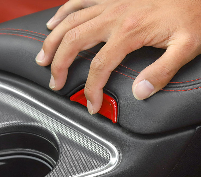 Red Cover Trim For 2015-up Challenger's Center Console Armrest  Lid Open Button