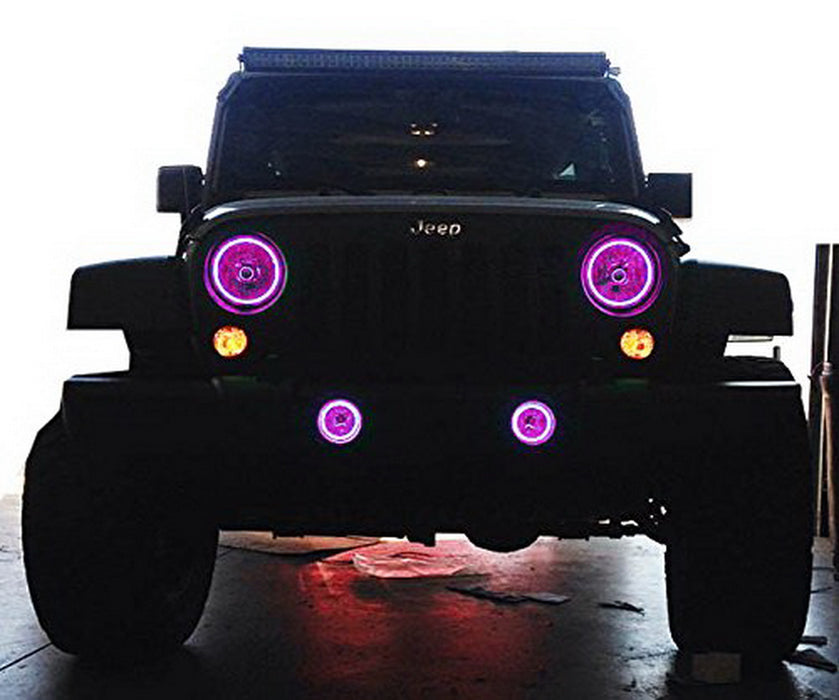 RGB Multi-Color LED Angel Eyes Halo Rings For Jeep Wrangler JK Headlight Foglamp