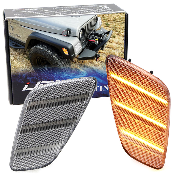 Clear Lens Amber Triple-Row LED Strip Fender Flare Side Markers For Wrangler TJ