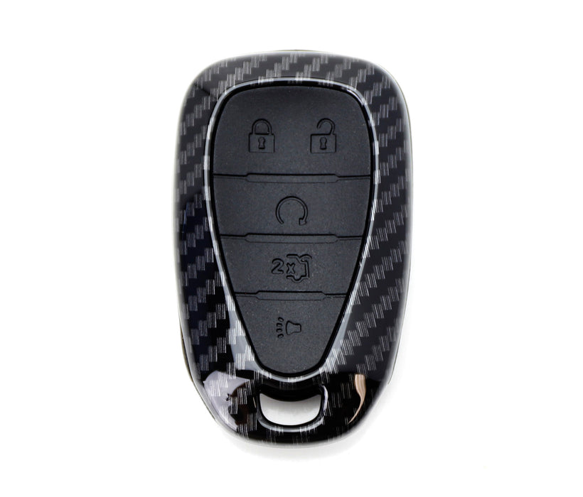 Carbon Fiber Pattern Smart KeyFob Shell w/Black Silicone Keypad Button For Chevy