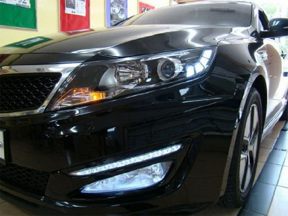 Direct Fit Glossy Black Bezel 12-LED Daytime Running Lights For 11-13 Kia Optima