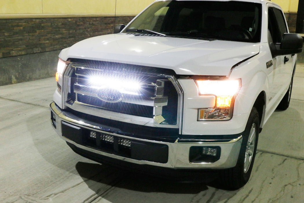 54W 20" LED Light Bar w/ Hidden Behind Grille Mount Bracket For 15-up Ford F150