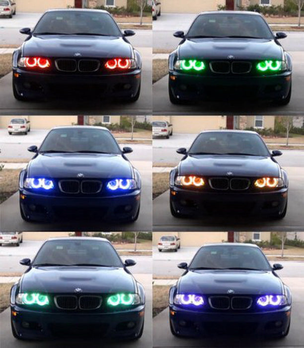 Headlight RGB 7-Color LED Angel Eye Halo Rings Kit For BMW E39 E46 3 5 7 Series