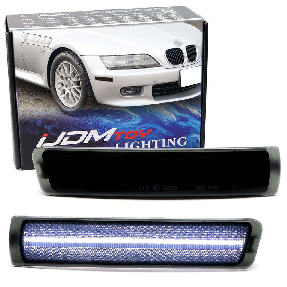 Euro Smoked Lens Front Bumper White Full LED Strip Side Markers For 96-02 BMW Z3