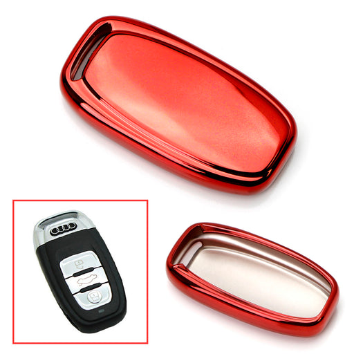 Chrome Red TPU Key Fob Case For Audi A3 A4 A5 A6 A7 Q3 Q5 Q7 3-Button Keyless