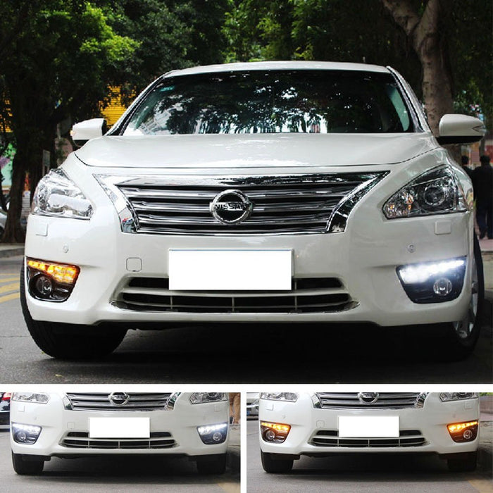 Switchback LED Daytime Running Lights w/ Clear Fog Lamps Kit For Nissan Altima