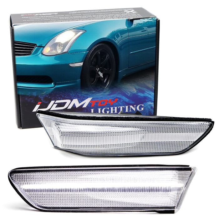 Clear Lens White Full LED Fender Side Marker Lights For 03-07 Infiniti G35 Coupe